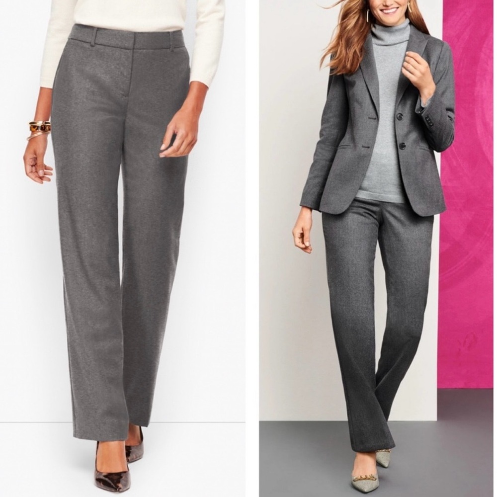 Talbots Heritage Fit Straight Leg Dress Pants Wool Grey Classic Office Preppy